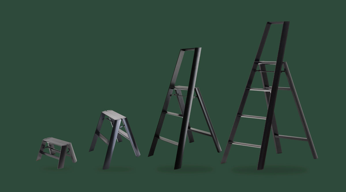 Hasegawa Lucano ladders in het zwart op een bosgroene achtergrond